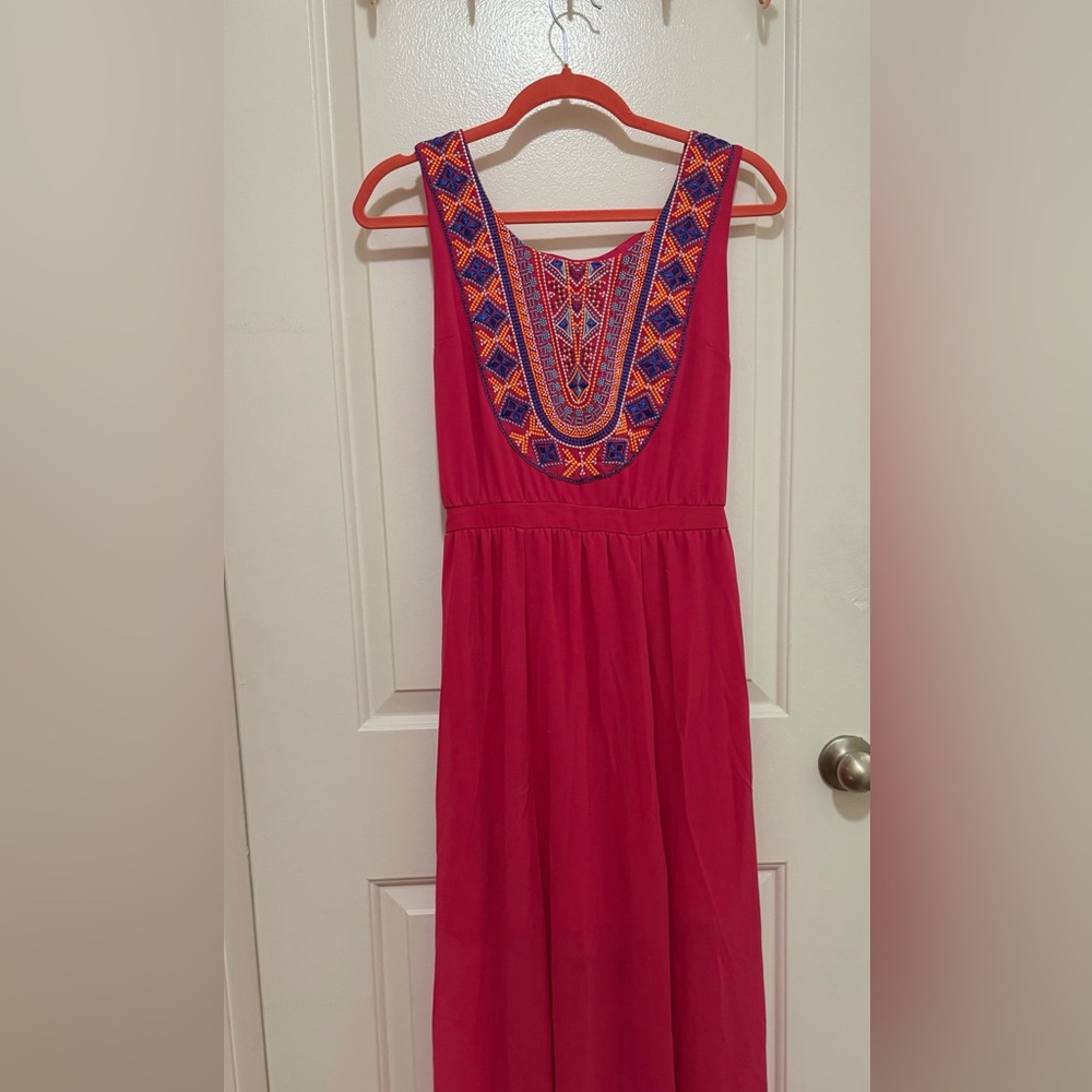 Long pink Boho summer dress